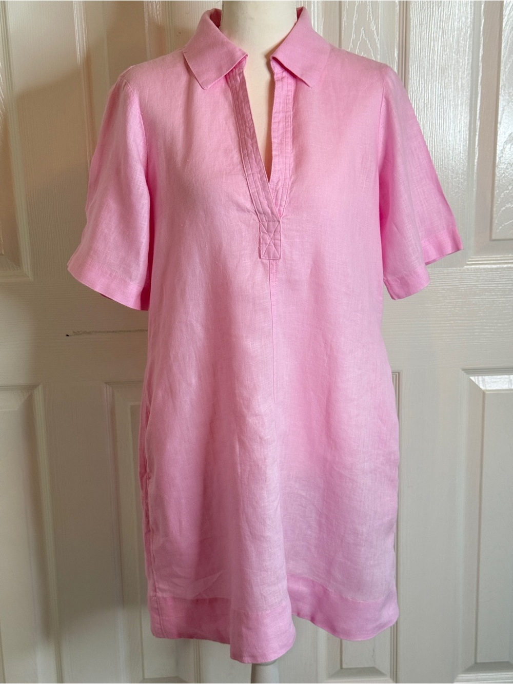 J.Crew Pink Linen V-Neck Popover Dress Size XS Excellent Condition